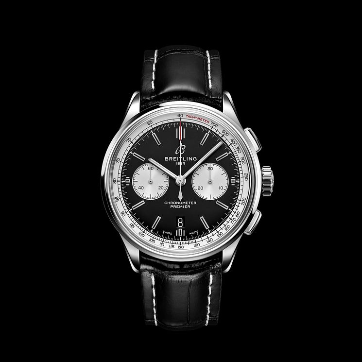 Breitling Premier B01 Mens Black Leather Strap Watch
