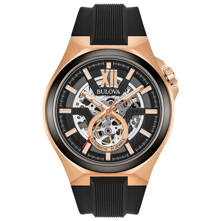 Bulova Automatic Mens Rose Gold Plated Steel Strap Watch