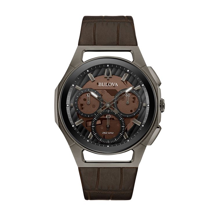 Bulova Curv Mens Brown Leather Strap Watch