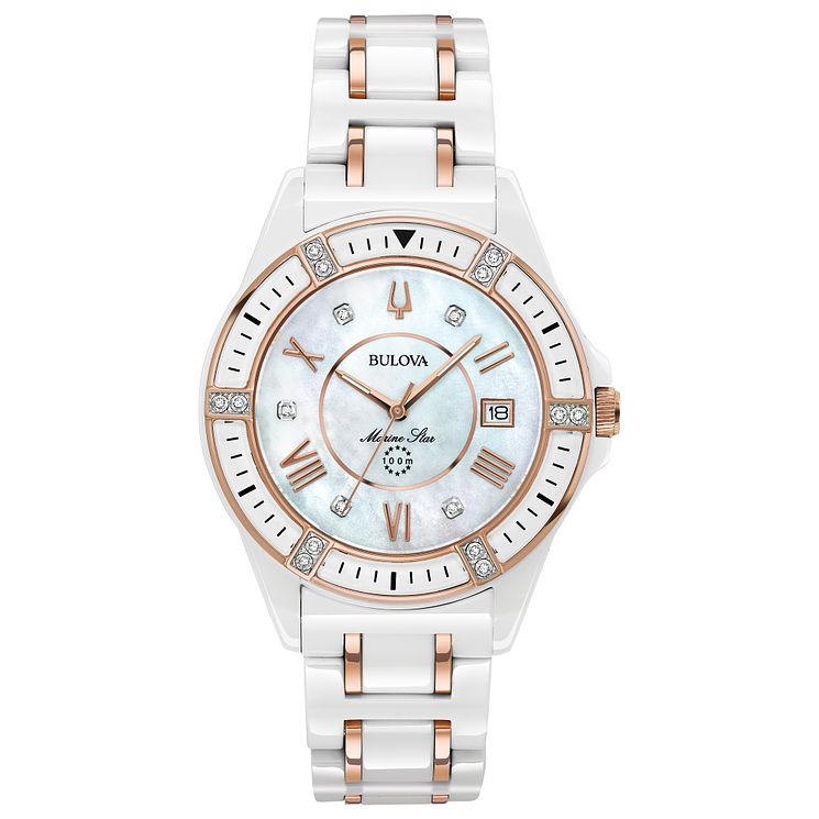 Bulova Marine Star Ladies Ceramic Two-tone Bracelet Watch