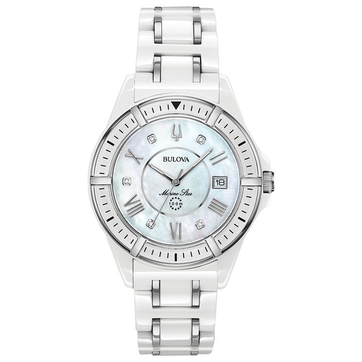 Bulova Marine Star Ladies White Ceramic Bracelet Watch