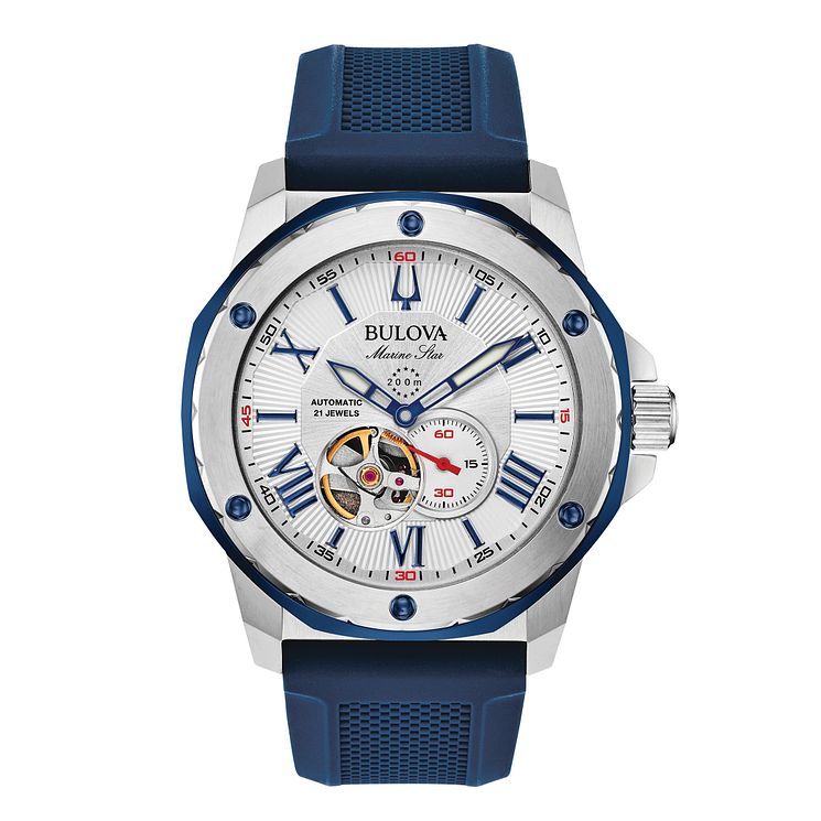 Bulova Marine Star Mens Blue Silicone Strap Watch