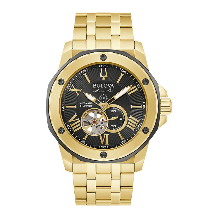 Bulova Marine Star Mens Yellow Gold Tone Bracelet Watch