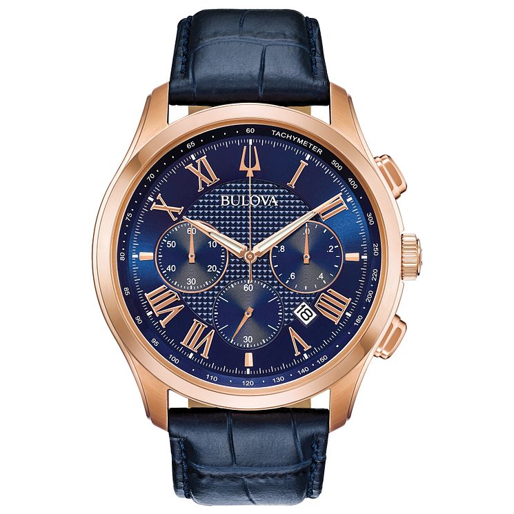 Bulova Mens Wilton Rose Gold Plated Chronograph Strap Watch