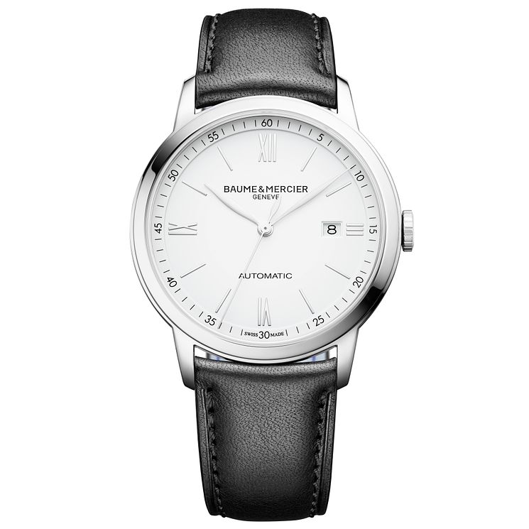 BaumeandMercier Classima Mens Black Leather Strap Watch