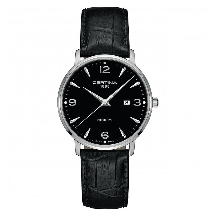 Certina Caimano Mens Black Leather Strap Watch