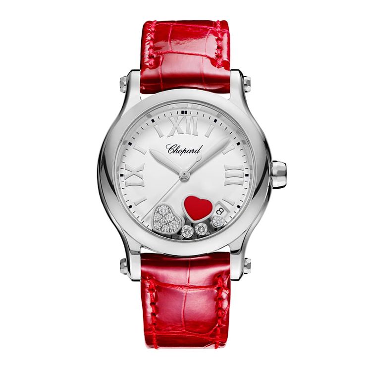 Chopard Happy Hearts Ladies Red Leather Strap Watch