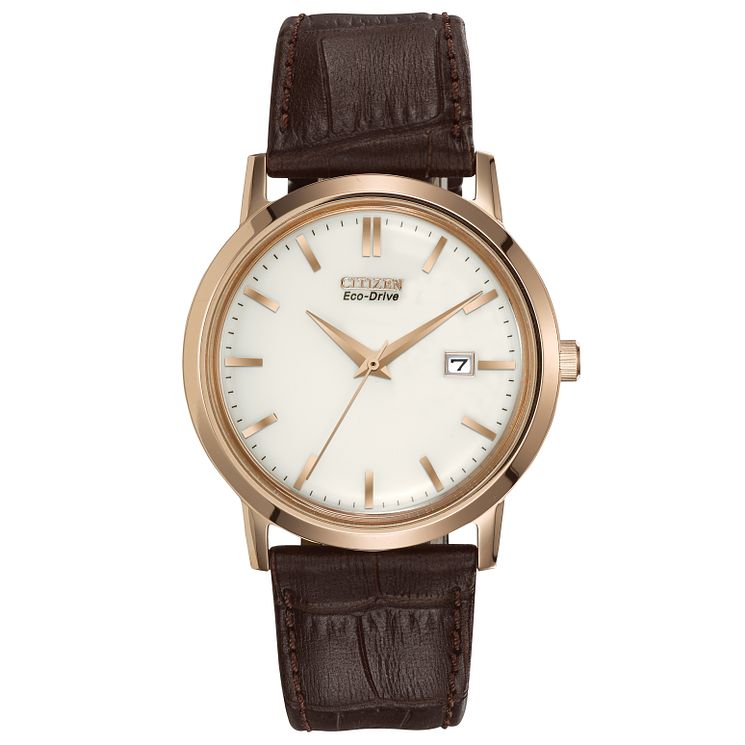 Citizen Eco-drive Mens Gold Plated Leather Strap Watch