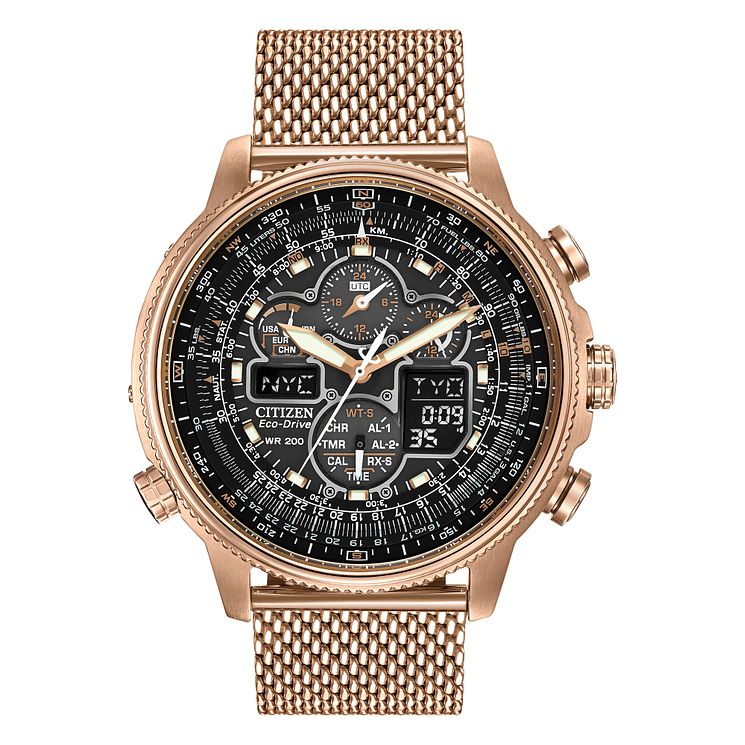 Citizen Navihawk At Chronograph Rose Gold Bracelet Watch