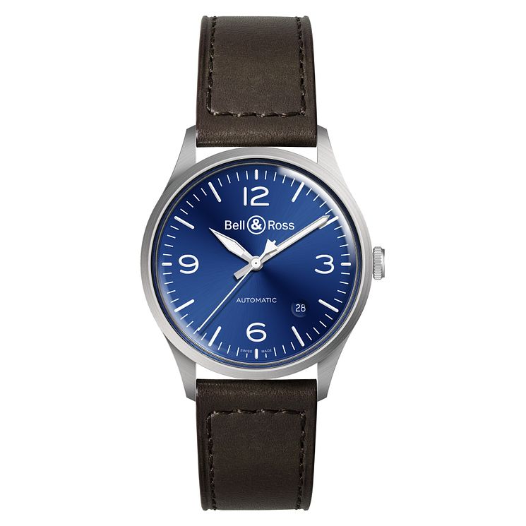 BellandRoss Blue Steel Brown Leather Strap Watch