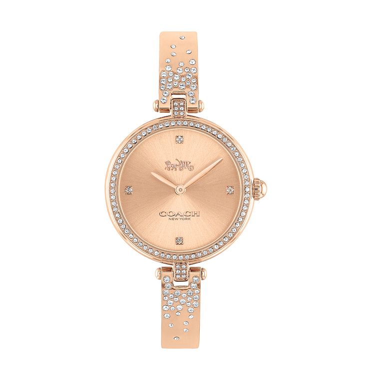 Coach Park Crystal Ladies Rose Gold Tone Bangle Watch