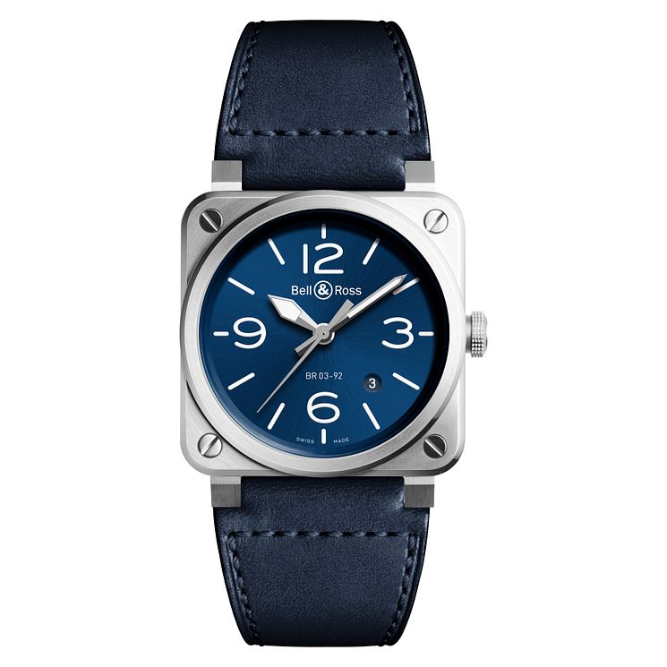 BellandRoss Blue Steel Mens Blue Leather Strap Watch