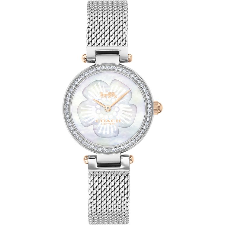 Coach Park Mother Of Pearl Crystal Mesh Watch