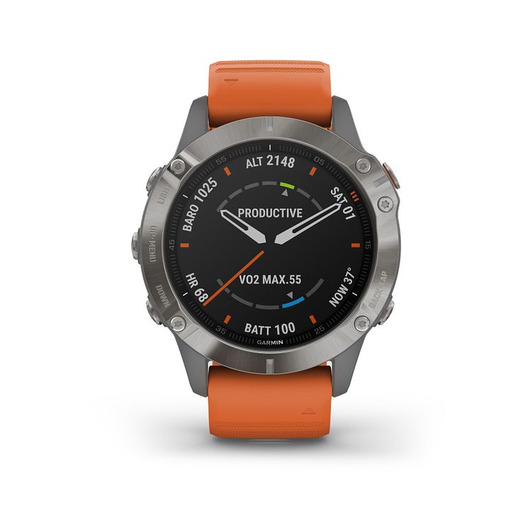 Garmin Fenix 6 Sapphire Orange Silicone Strap Watch