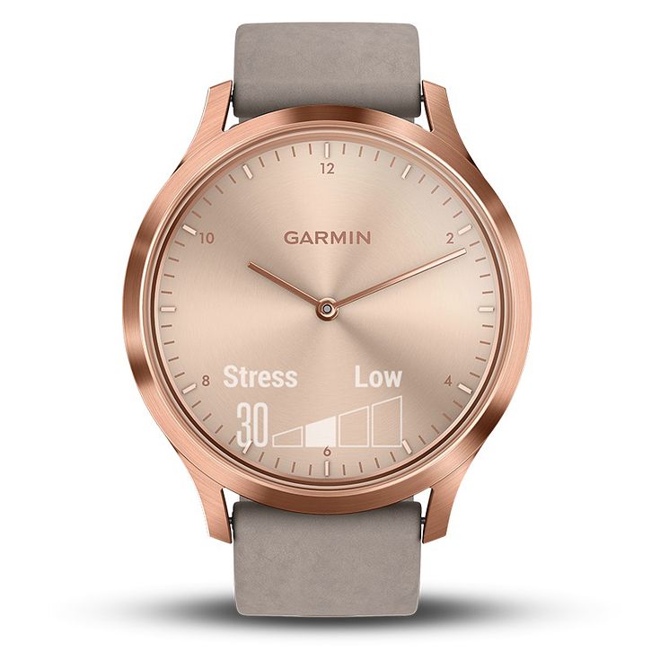 Garmin Vivomove Hr Grey Leather Strap Hybrid Smartwatch