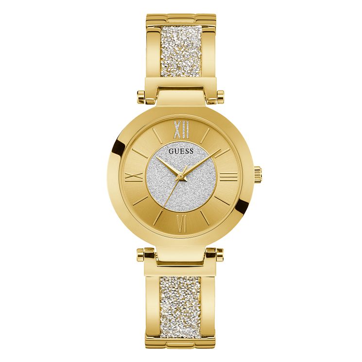 Guess Aurora Ladies Yellow Gold Tone Glitz Bracelet Watch