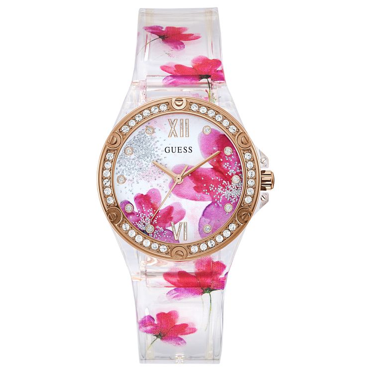 Guess Bloom Ladies Floral Pu Strap Watch