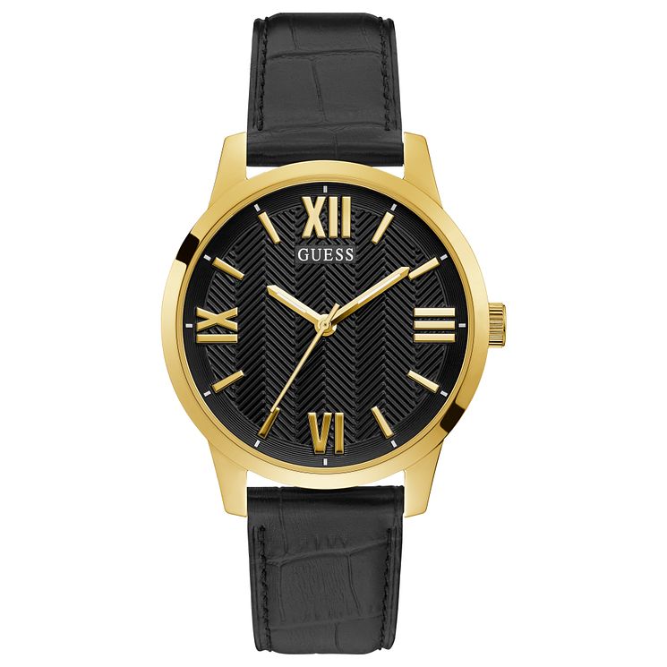 Guess Campbell Mens Black Leather Strap Watch