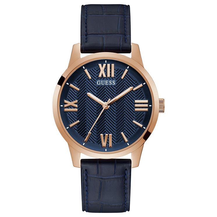 Guess Campbell Mens Blue Leather Strap Watch