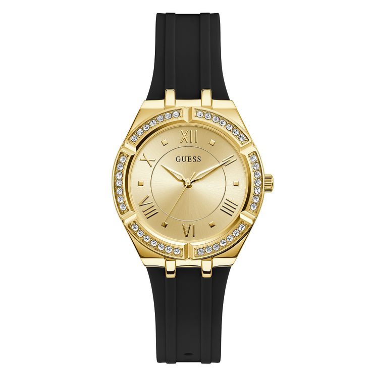 Guess Cosmo Crystal Ladies Black Silicone Strap Watch