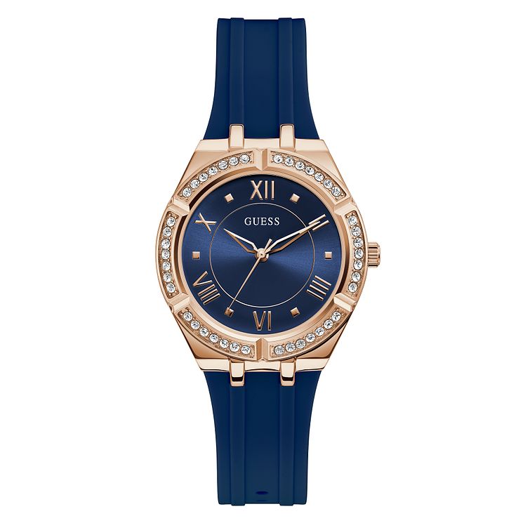 Guess Cosmo Crystal Ladies Blue Silicone Strap Watch