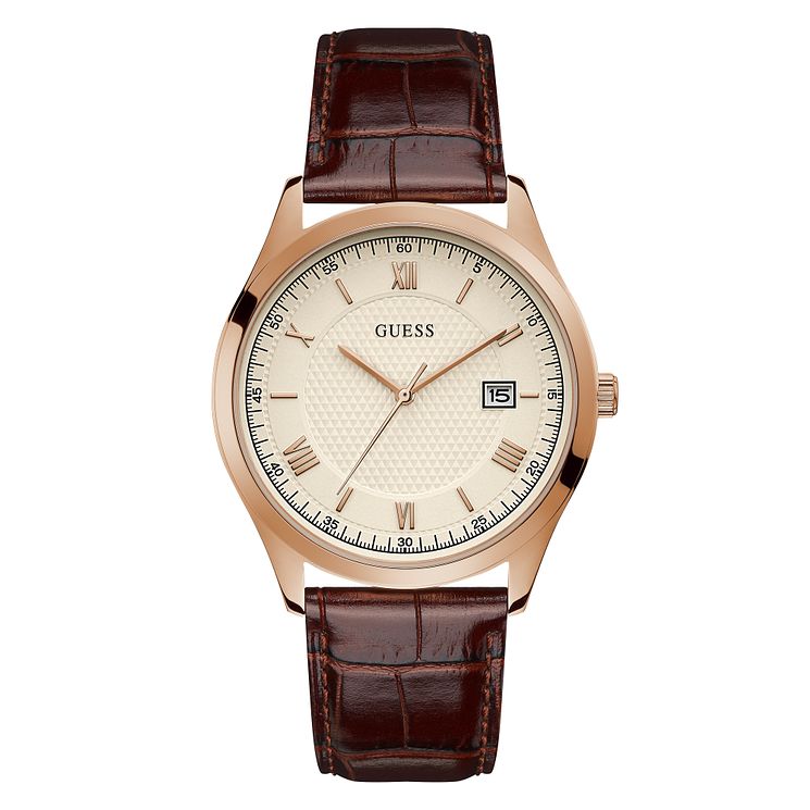 Guess Element Mens Brown Leather Strap Watch