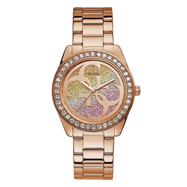 Guess G-twist Crystal Ladies Rose Gold Tone Bracelet Watch