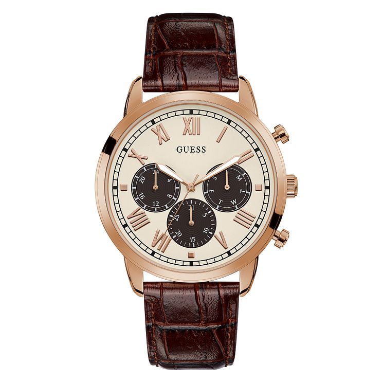 Guess Hendrix Mens Brown Leather Strap Watch