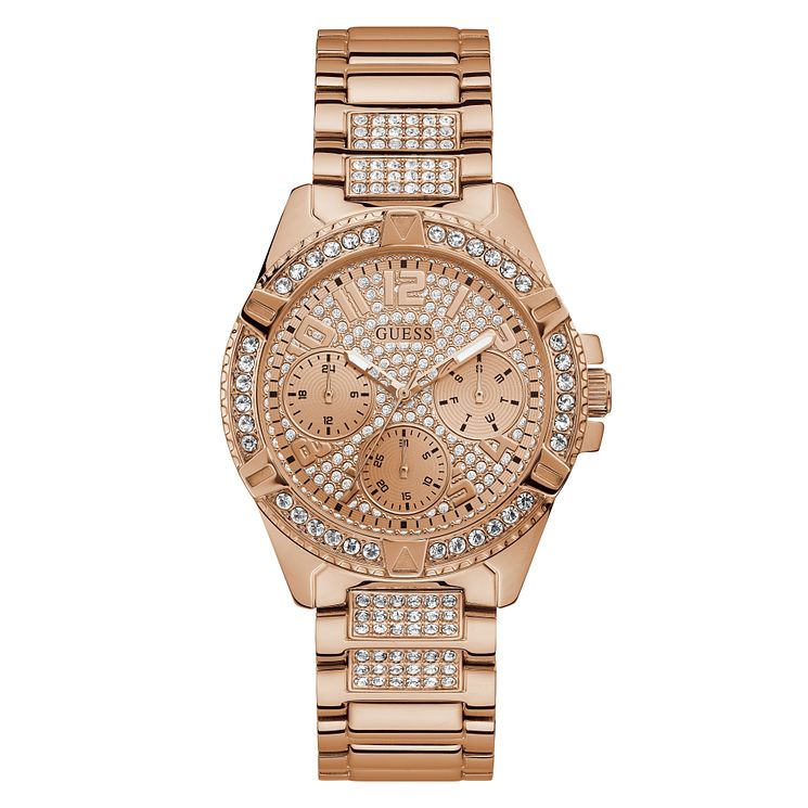 Guess Ladies Crystals Glitz Dial Rose Gold Watch