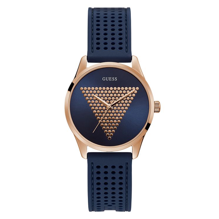 Guess Ladies Triangle Logo Dial Blue Silicone Strap Watch