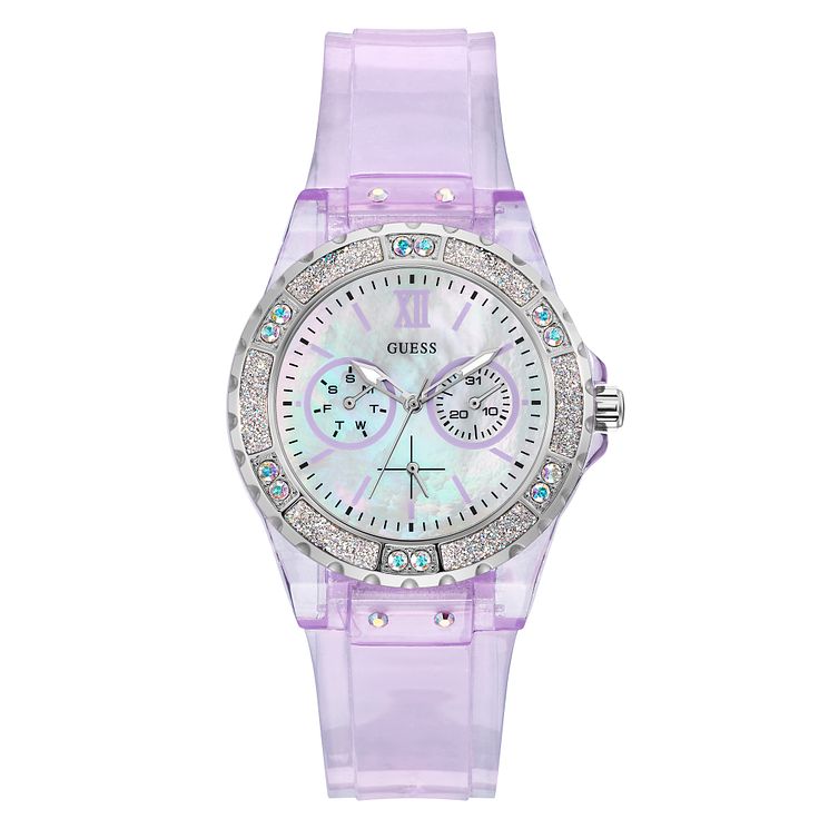 Guess Limelight Crystal Ladies Purple Pu Strap Watch