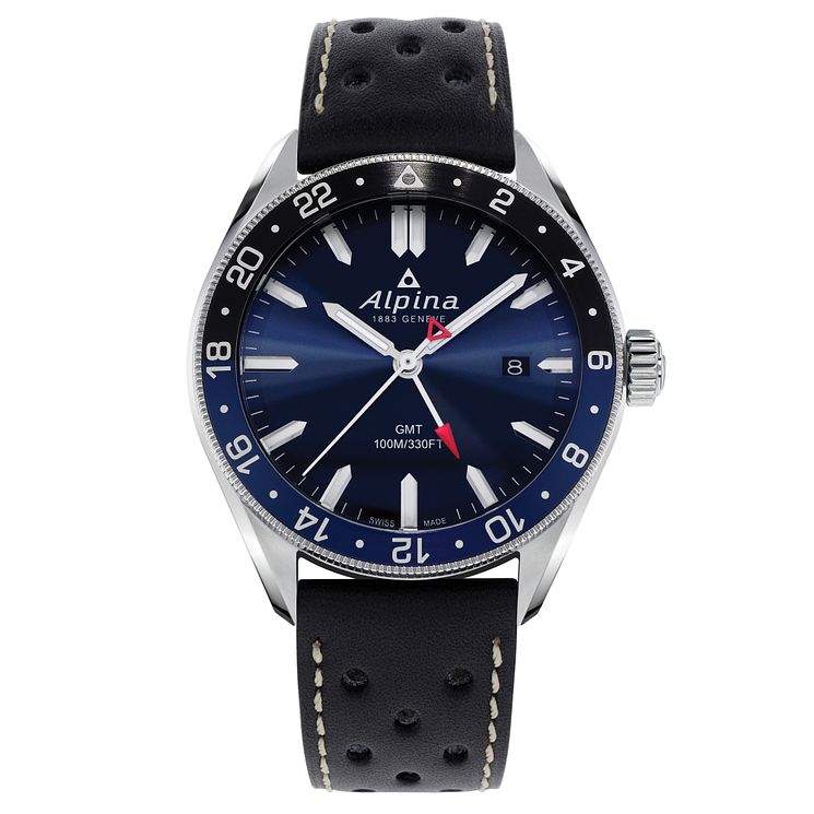 Alpina Alpiner Quartz Mens Black Leather Strap Watch