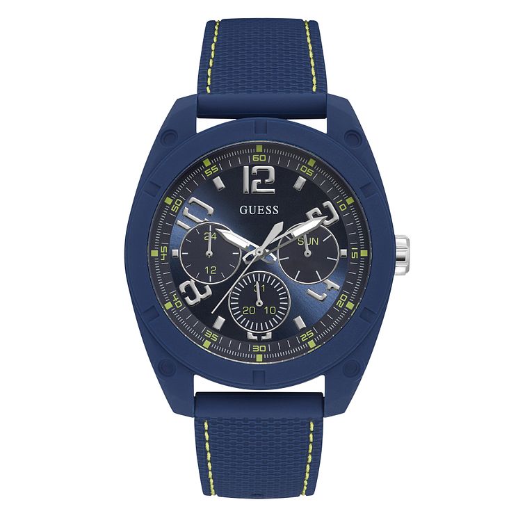 Guess Mens Blue Dial Blue Silicone Strap Watch