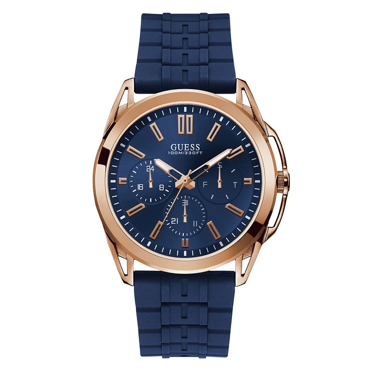 Guess Mens Blue Silicone Strap Watch