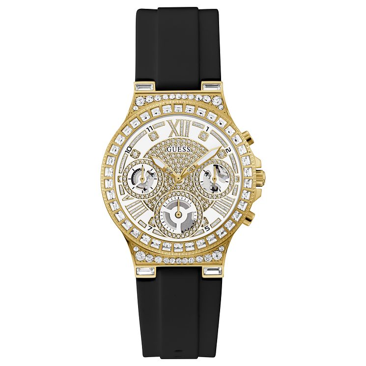 Guess Moonlight Ladies Black Silicone Strap Watch