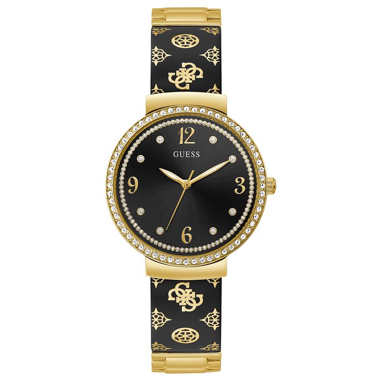 Guess Motif Ladies Black Patterned Resin Bracelet Watch