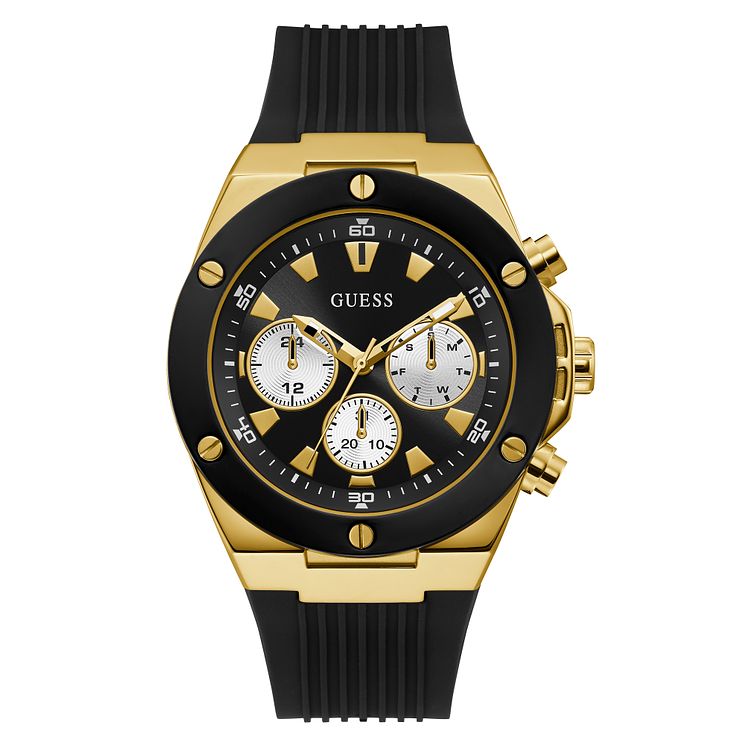 Guess Poseidon Mens Black Silicone Strap Watch