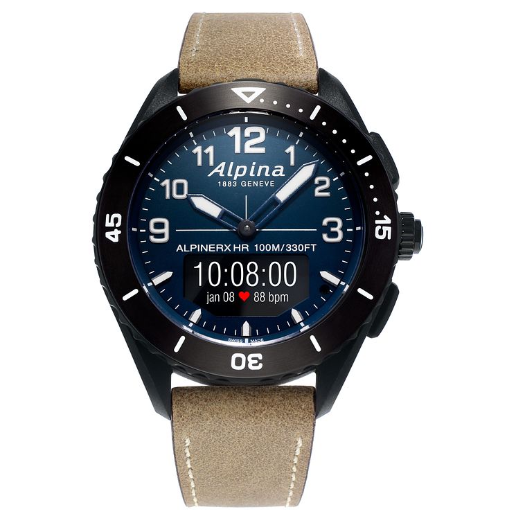 Alpina Alpiner X Alive Tan Brown Leather Strap Smartwatch