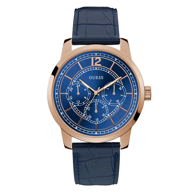 Guess Skyline Mens Blue Leather Strap Watch