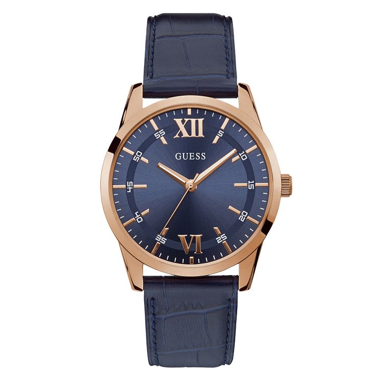 Guess Theo Mens Blue Leather Strap Watch