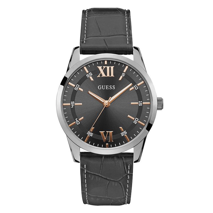 Guess Theo Mens Grey Leather Strap Watch