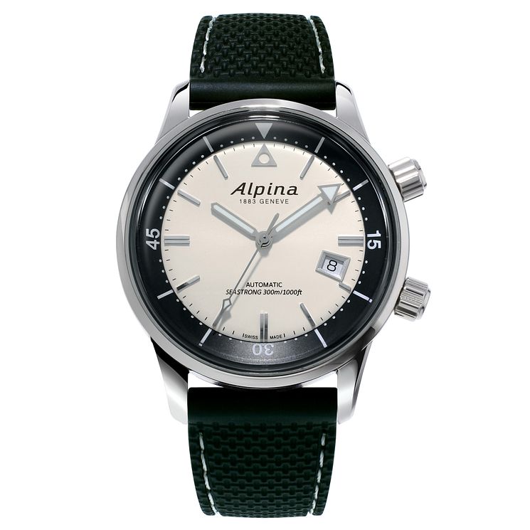 Alpina Seastrong Diver Heritage Black Rubber Strap Watch