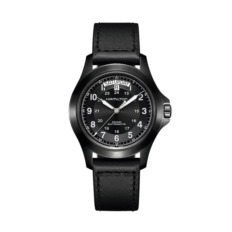 Hamilton Khaki Field King Auto Black Leather Strap Watch
