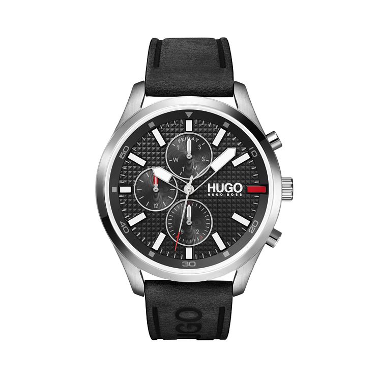 Hugo #chase Mens Black Leather Strap Watch