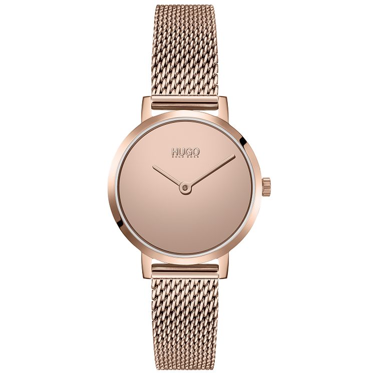 Hugo #cherish Ladies Rose Gold Tone Mesh Bracelet Watch