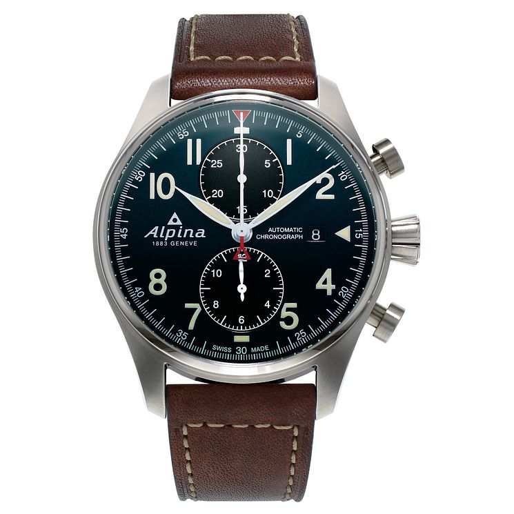 Alpina Startimer Pilot Chrono Auto Mens Leather Strap Watch