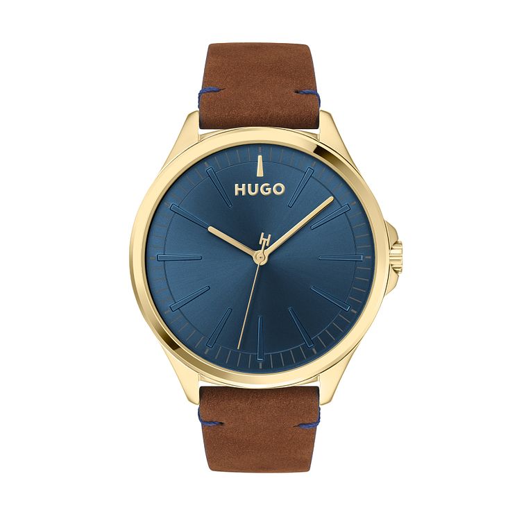 Hugo #smash Brown Leather Strap Watch