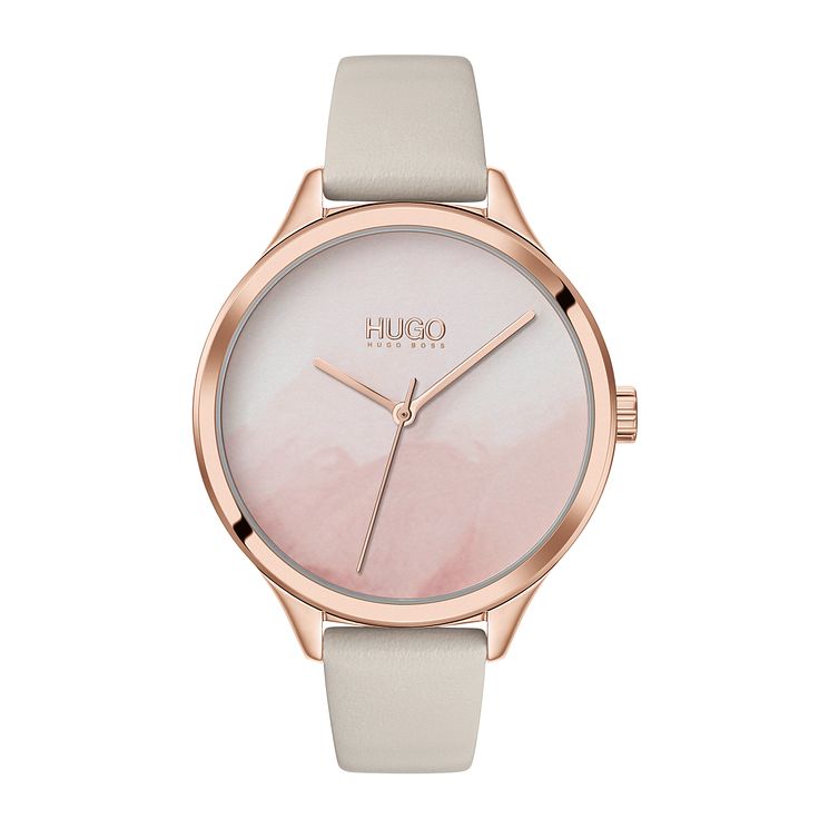 Hugo #smash Ladies Beige Leather Strap Watch