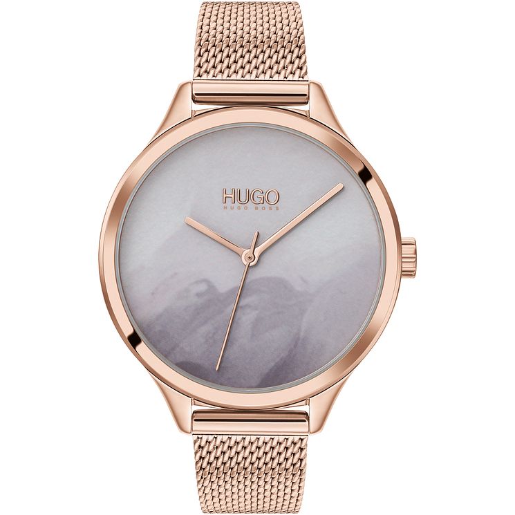 Hugo #smash Ladies Rose Gold Tone Mesh Bracelet Watch