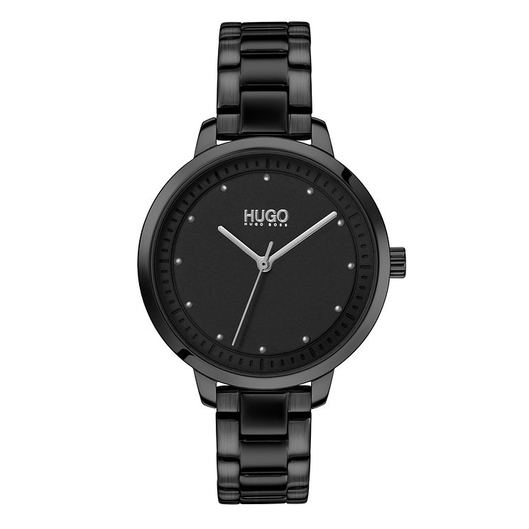 Hugo Achieve Ladies Black Ip Bracelet Watch